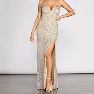 CALLIE SEQUIN LATTICE BACK WINDSOR DRESS
